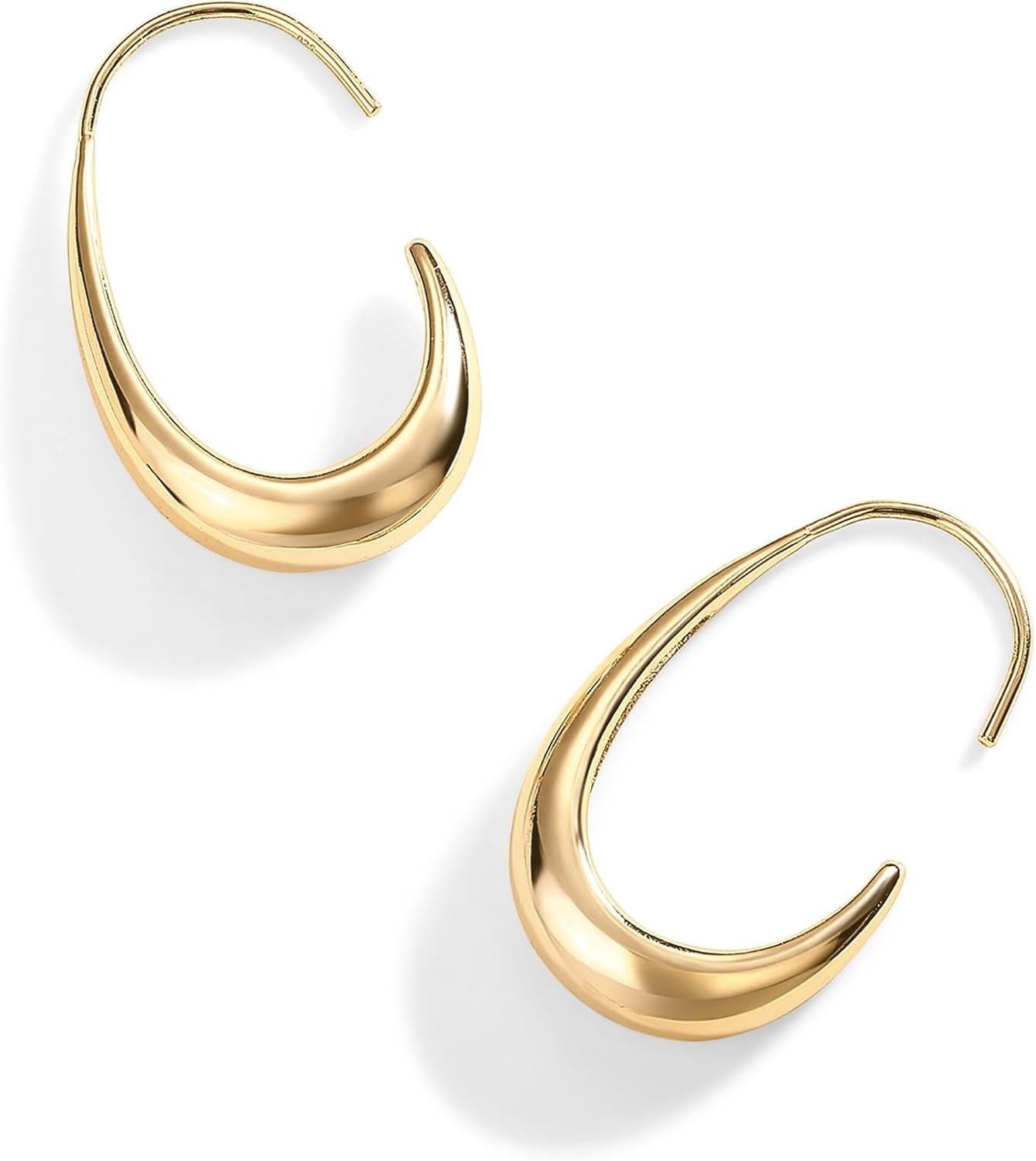 image:imagePAVOI 14K Gold Plated 925 Sterling Silver Post Lightweight Teardrop Hoop Earrings for Women Small Oval PullThrough Statement EarringsYellow Gold