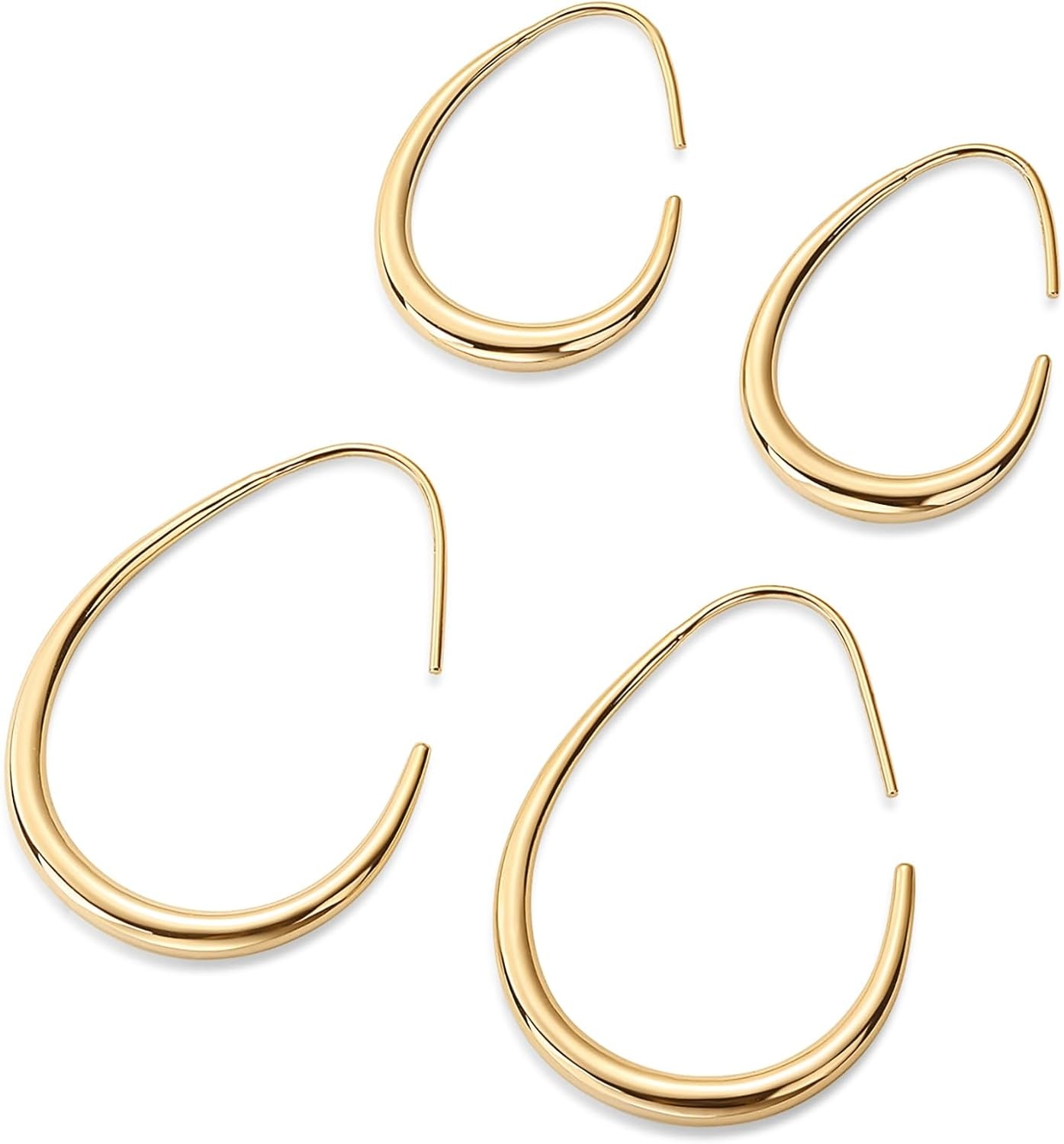 image:imagePAVOI 14K Gold Plated 925 Sterling Silver Post Lightweight Teardrop Hoop Earrings for Women Small Oval PullThrough Statement EarringsYellow Gold