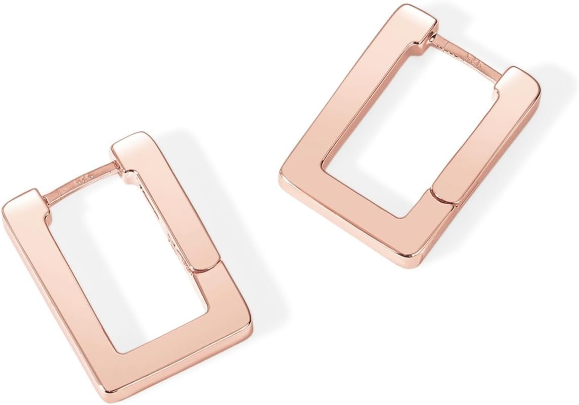 image:imagePAVOI 14K Gold Plated 925 Sterling Silver Post Square Hoop Earrings Geometric Rectangle Gold Hoop Earrings for WomenRose Gold