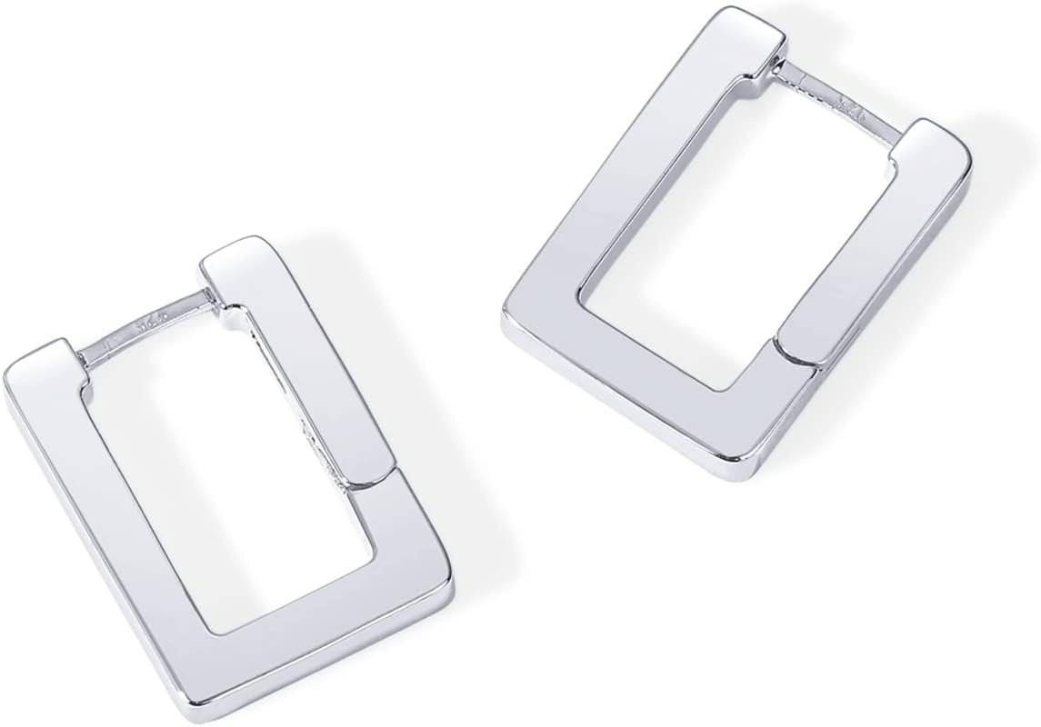 image:imagePAVOI 14K Gold Plated 925 Sterling Silver Post Square Hoop Earrings Geometric Rectangle Gold Hoop Earrings for WomenWhite Gold