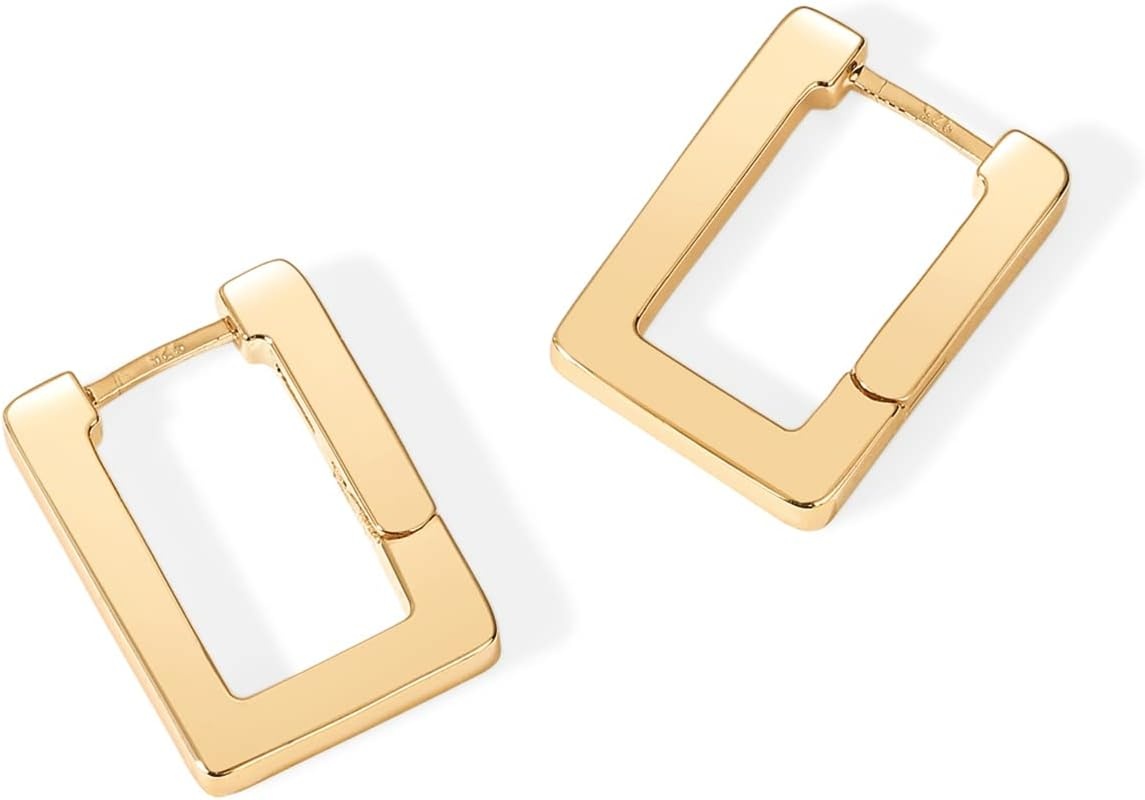 image:imagePAVOI 14K Gold Plated 925 Sterling Silver Post Square Hoop Earrings Geometric Rectangle Gold Hoop Earrings for WomenYellow Gold