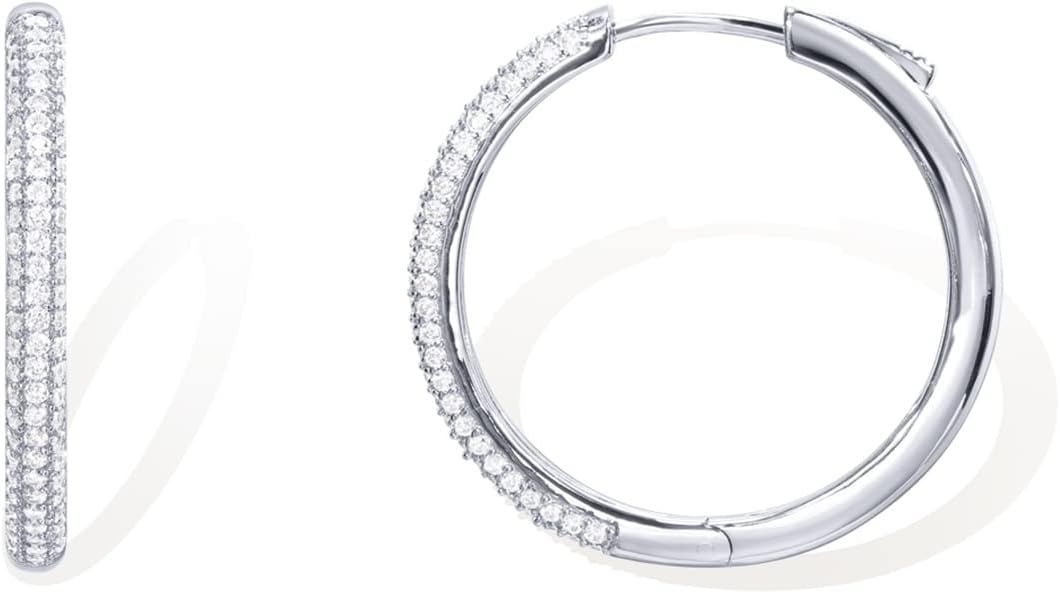image:imagePAVOI 14K Gold Plated 925 Sterling Silver Posts Cubic Zirconia Hoop Earrings for Women Halo CZ Gold Huggie HoopsWhite Gold