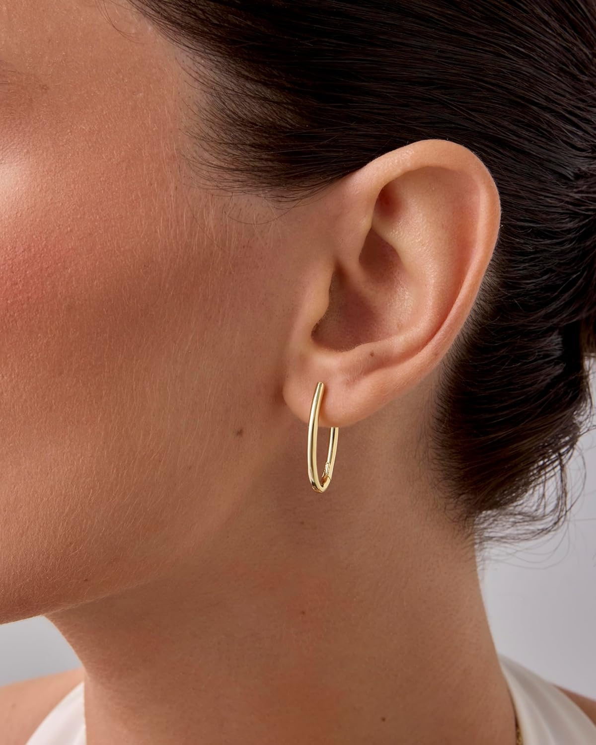 image:imagePAVOI 14K Gold Plated 925 Sterling Silver Posts Geometric Hoop Earrings for Women Trendy Geo Long Oval UShaped Link Triangle Huggie Hoops EarringOval