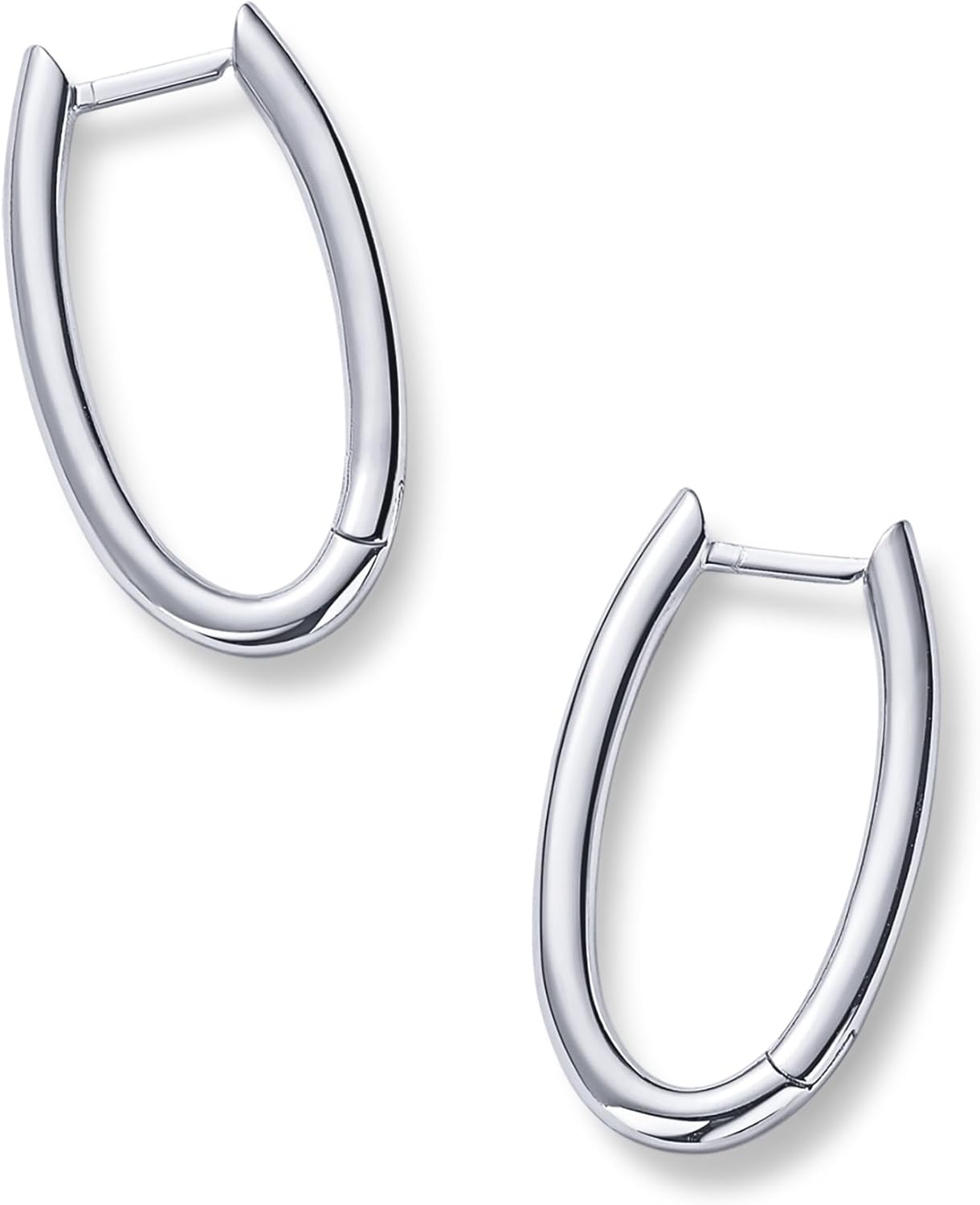 image:imagePAVOI 14K Gold Plated 925 Sterling Silver Posts Geometric Hoop Earrings for Women Trendy Geo Long Oval UShaped Link Triangle Huggie Hoops EarringOval