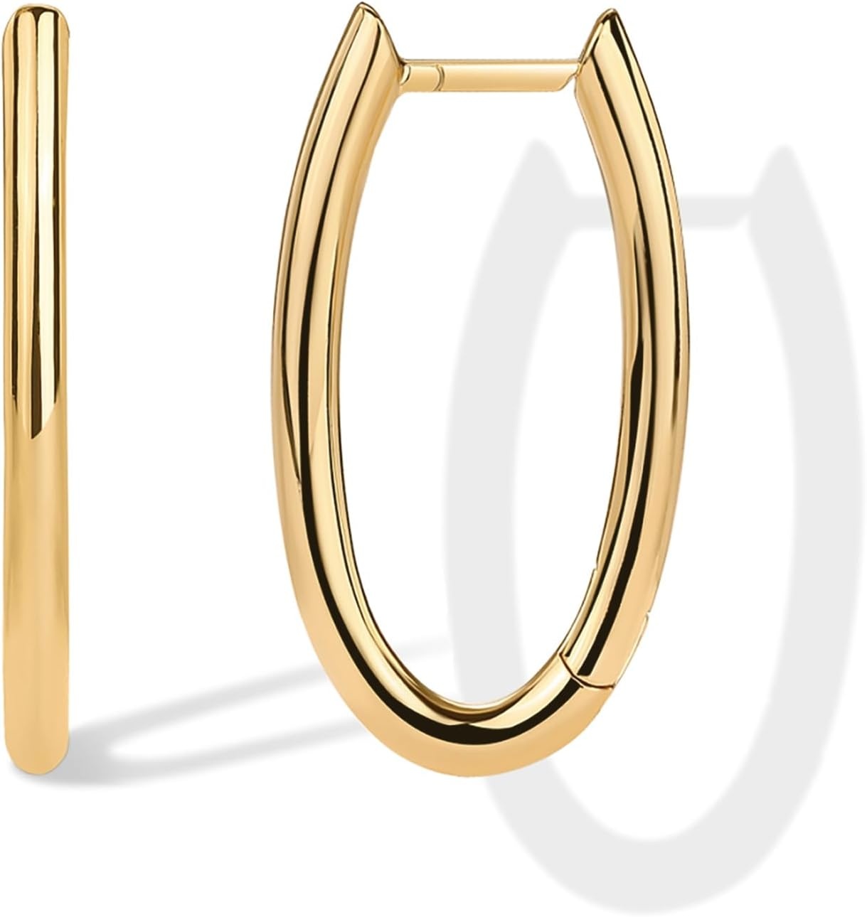 image:imagePAVOI 14K Gold Plated 925 Sterling Silver Posts Geometric Hoop Earrings for Women Trendy Geo Long Oval UShaped Link Triangle Huggie Hoops EarringOval