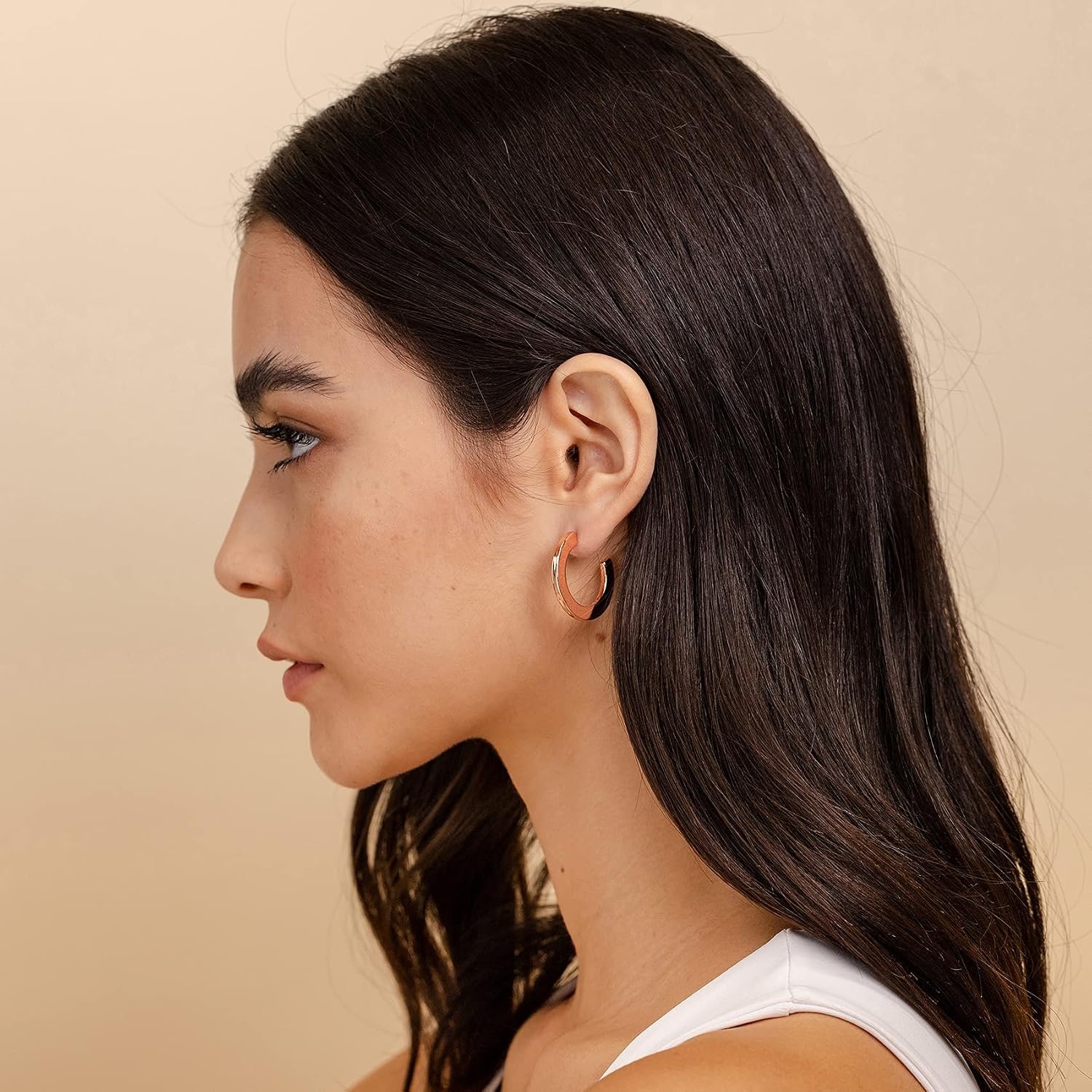 image:imagePAVOI 14K Gold Plated Hoop Earrings For Women 4mm Flat Infinity Gold Hoops Women Earrings Gold Plated Loop Earrings For Women Lightweight Hoop Earrings Set30 Millimeters