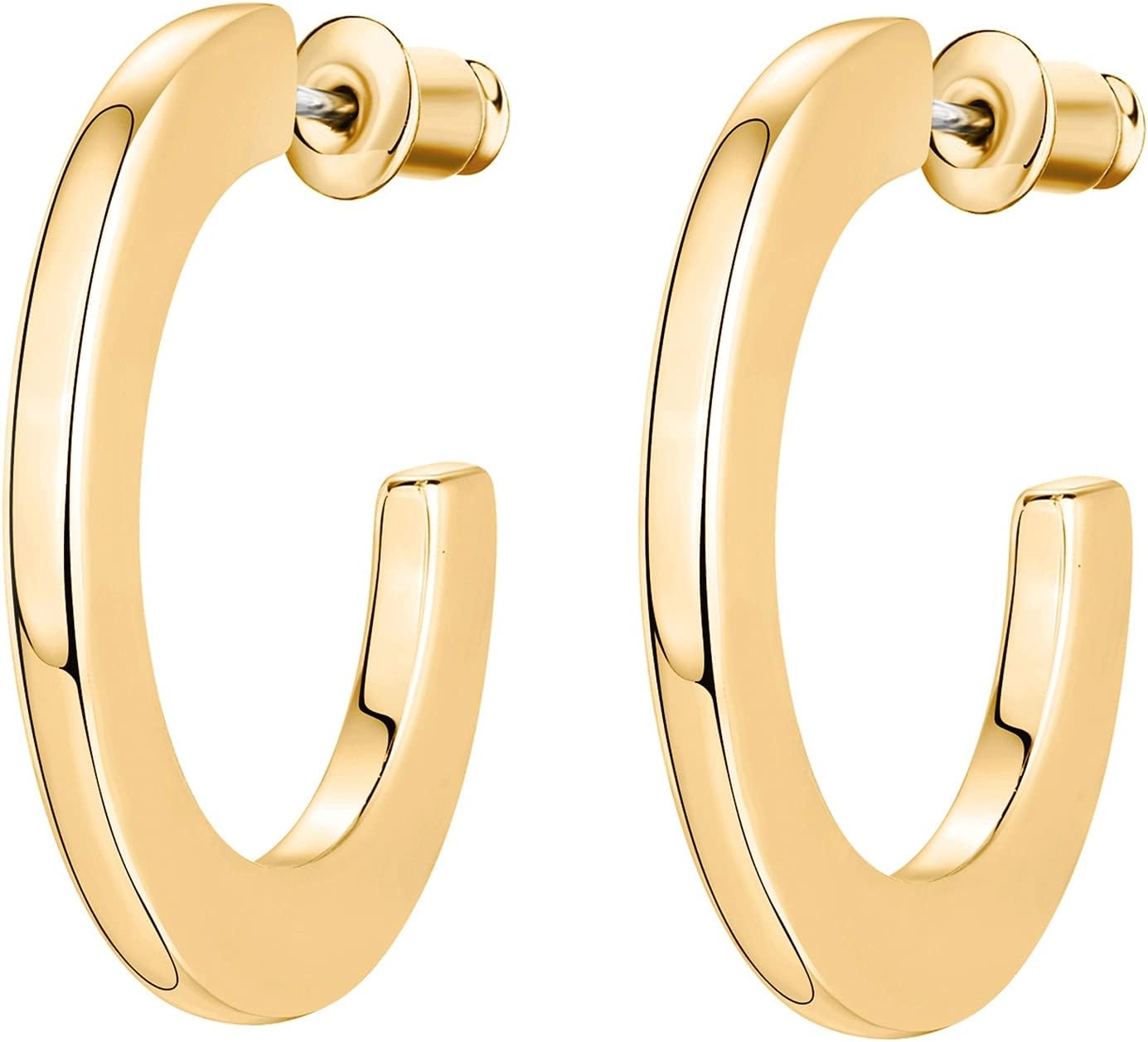 image:imagePAVOI 14K Gold Plated Hoop Earrings For Women 4mm Flat Infinity Gold Hoops Women Earrings Gold Plated Loop Earrings For Women Lightweight Hoop Earrings Set30 Millimeters