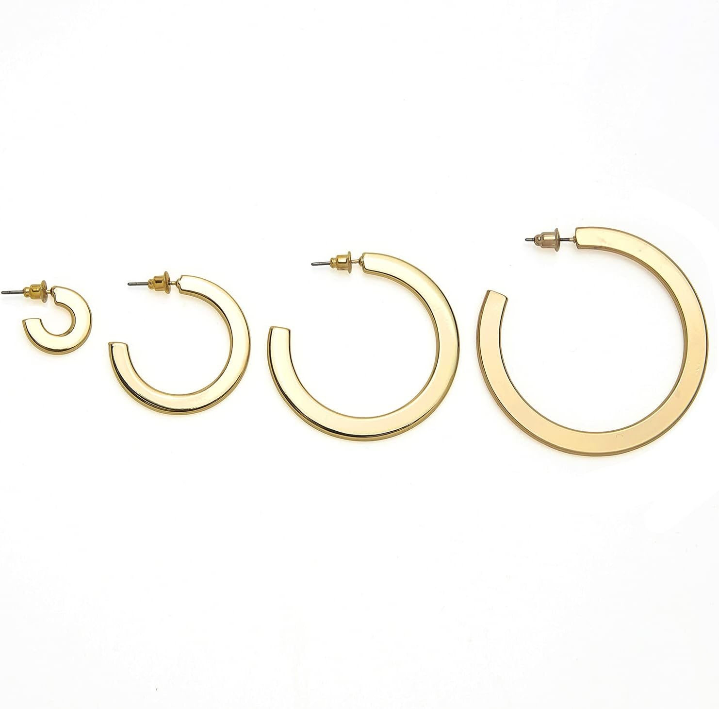 image:imagePAVOI 14K Gold Plated Hoop Earrings For Women 4mm Flat Infinity Gold Hoops Women Earrings Gold Plated Loop Earrings For Women Lightweight Hoop Earrings Set30 Millimeters