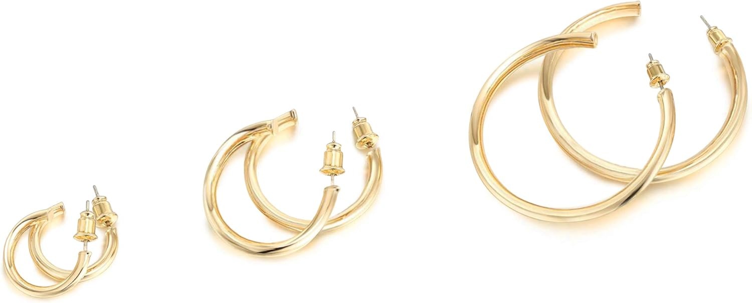 image:imagePAVOI 14K Gold Plated Hoop Earrings for Women 2mm Thick Infinity Hoops Lightweight Loop Earrings Set30 Millimeters