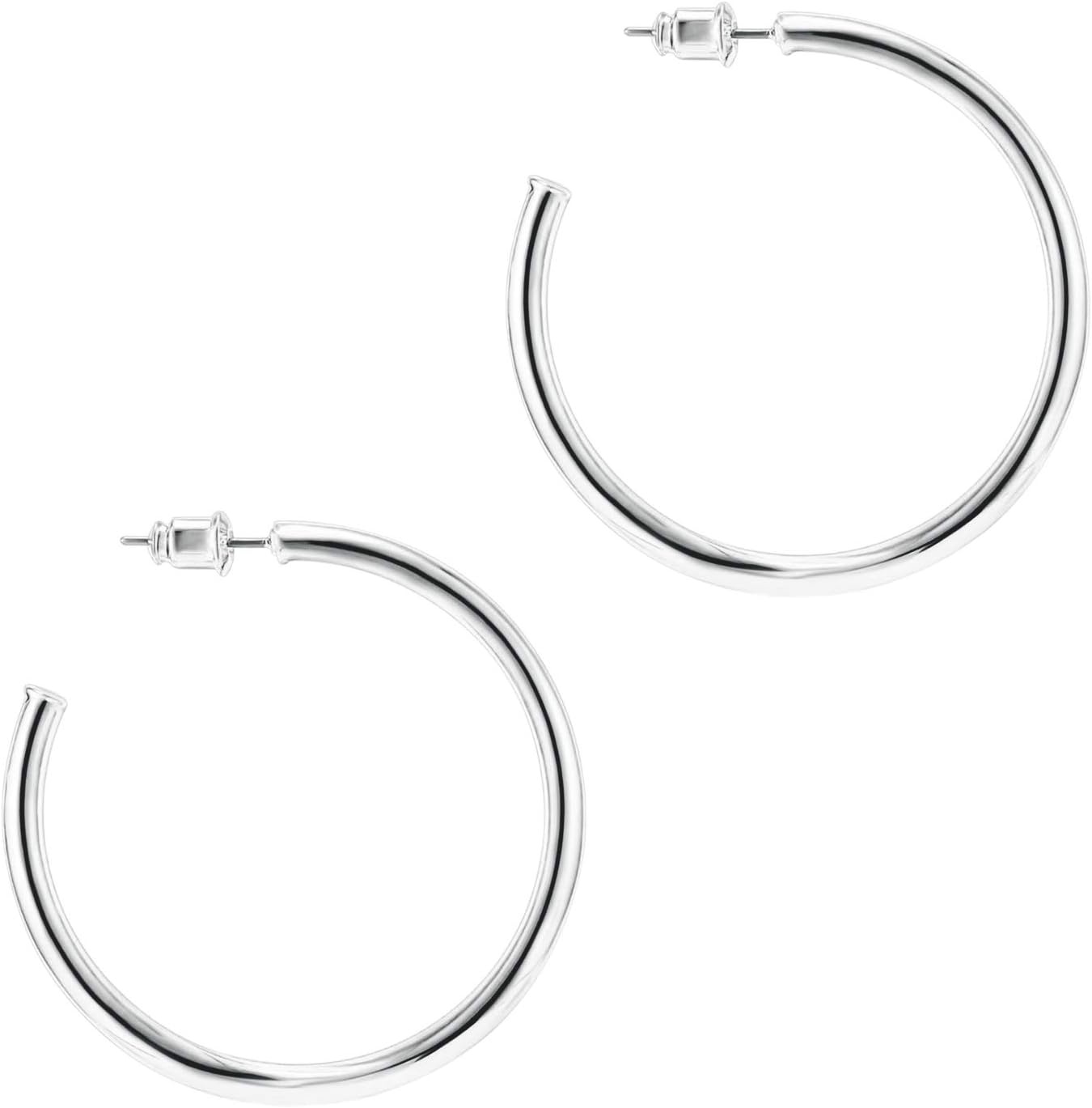image:imagePAVOI 14K Gold Plated Hoop Earrings for Women 2mm Thick Infinity Hoops Lightweight Loop Earrings Set450 Millimeters