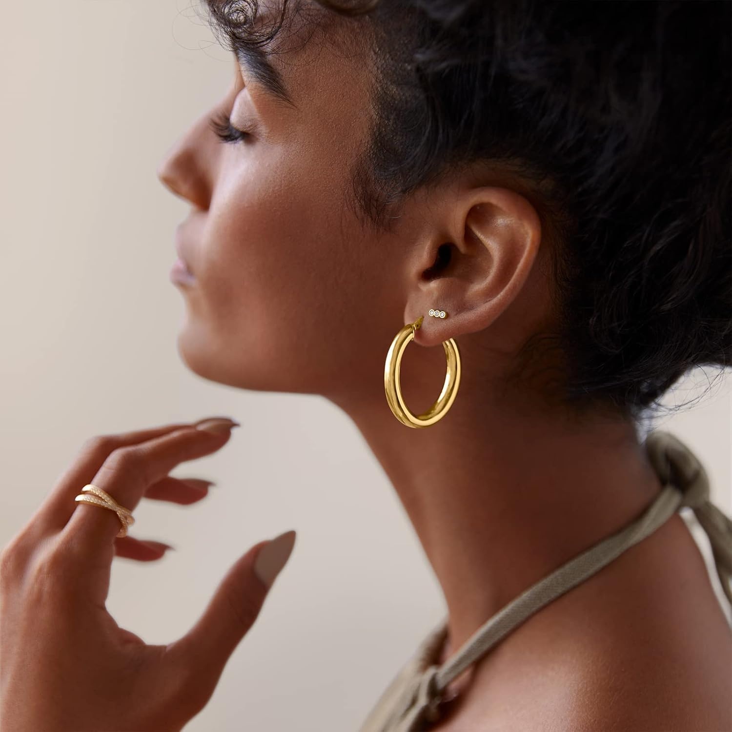 image:imagePAVOI 14K Gold Plated Sterling Silver Post Monet Oval Chunky Lightweight Hoop Earrings for WomenRose