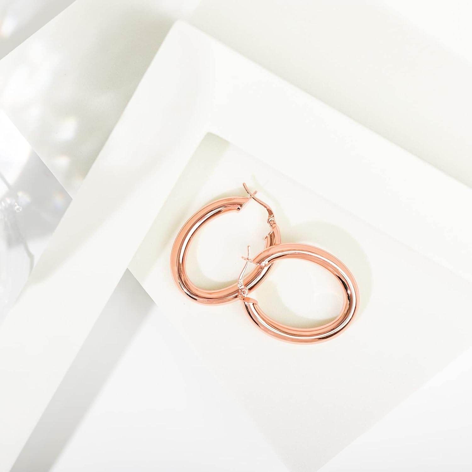 image:imagePAVOI 14K Gold Plated Sterling Silver Post Monet Oval Chunky Lightweight Hoop Earrings for WomenRose