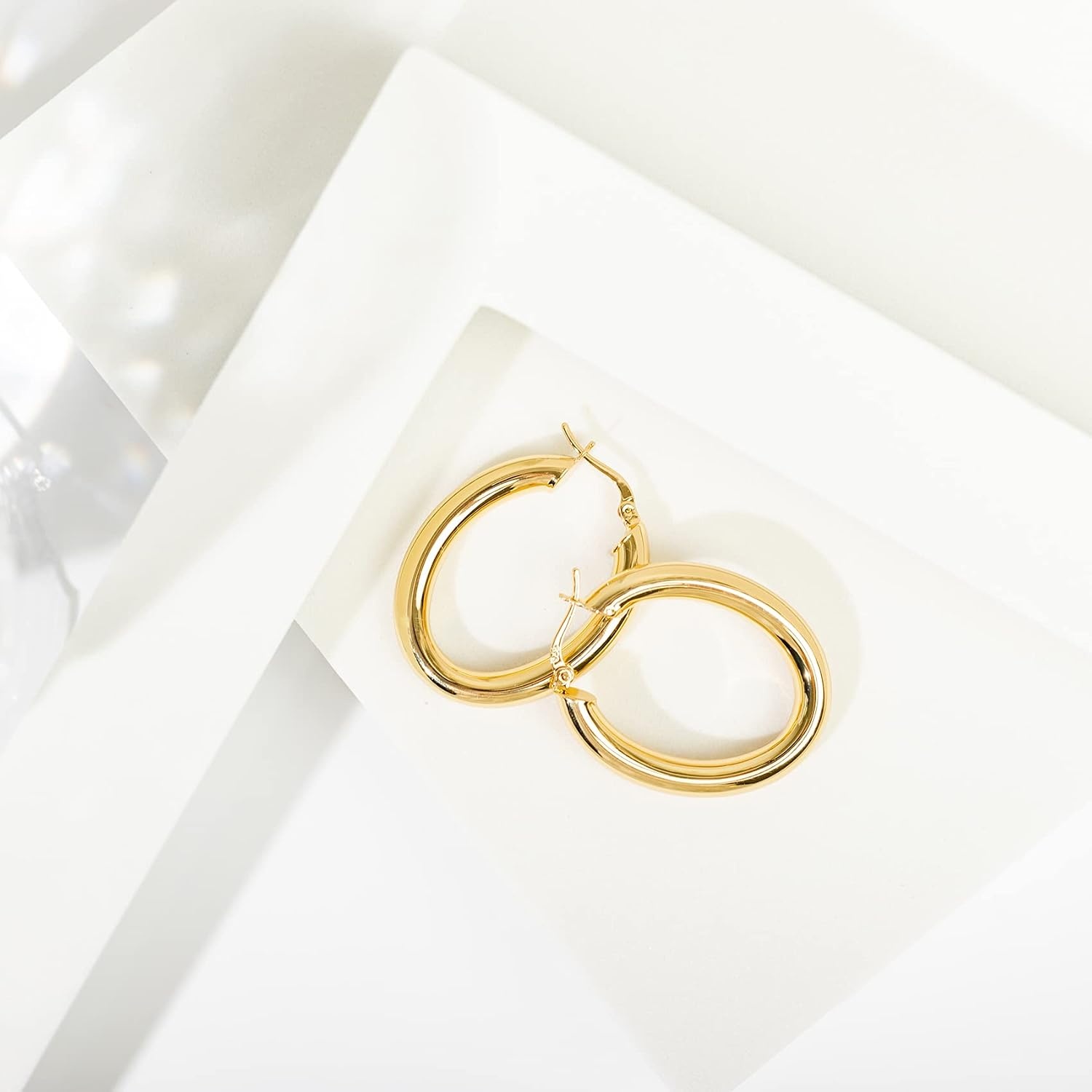 image:imagePAVOI 14K Gold Plated Sterling Silver Post Monet Oval Chunky Lightweight Hoop Earrings for WomenYellow