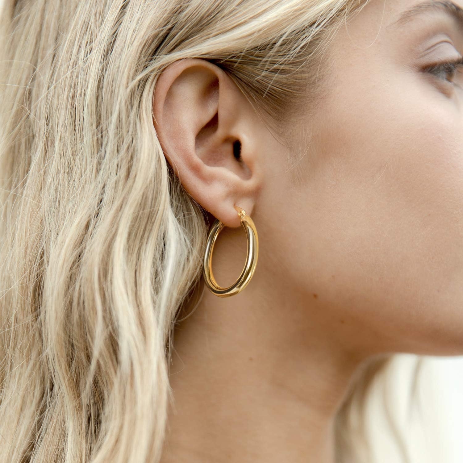 image:imagePAVOI 14K Gold Plated Sterling Silver Post Monet Oval Chunky Lightweight Hoop Earrings for WomenYellow