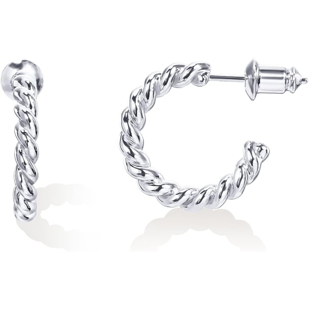 image:imagePAVOI 14K Gold Plated 25mm Twisted Rope Hoop Earrings for Women Round Hoops EarringsWhite Gold