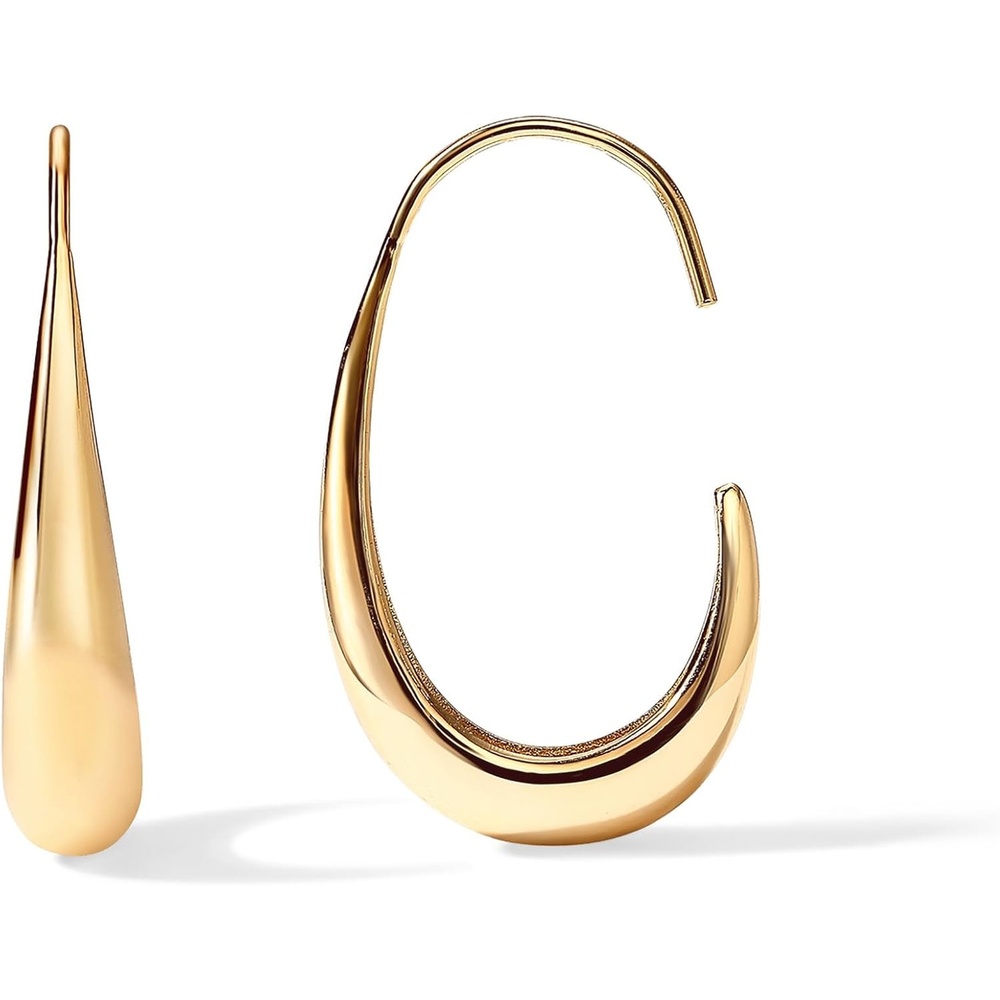 image:imagePAVOI 14K Gold Plated 925 Sterling Silver Post Lightweight Teardrop Hoop Earrings for Women Small Oval PullThrough Statement EarringsYellow Gold
