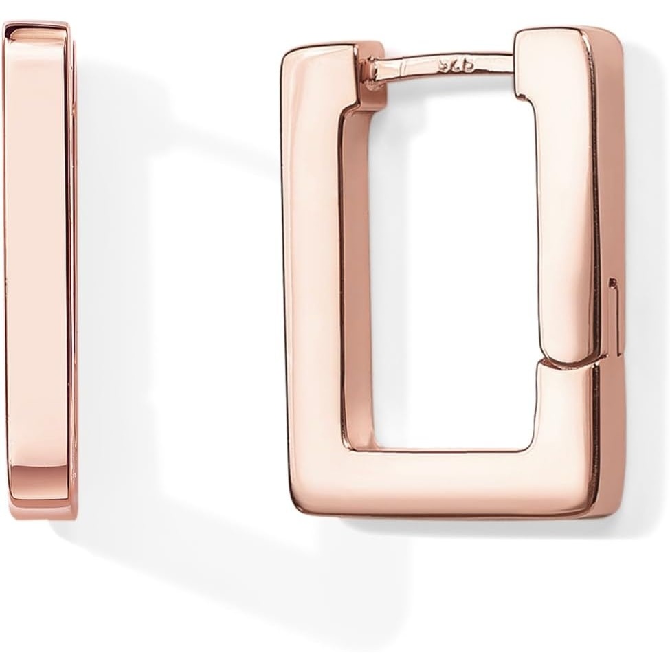 image:imagePAVOI 14K Gold Plated 925 Sterling Silver Post Square Hoop Earrings Geometric Rectangle Gold Hoop Earrings for WomenRose Gold