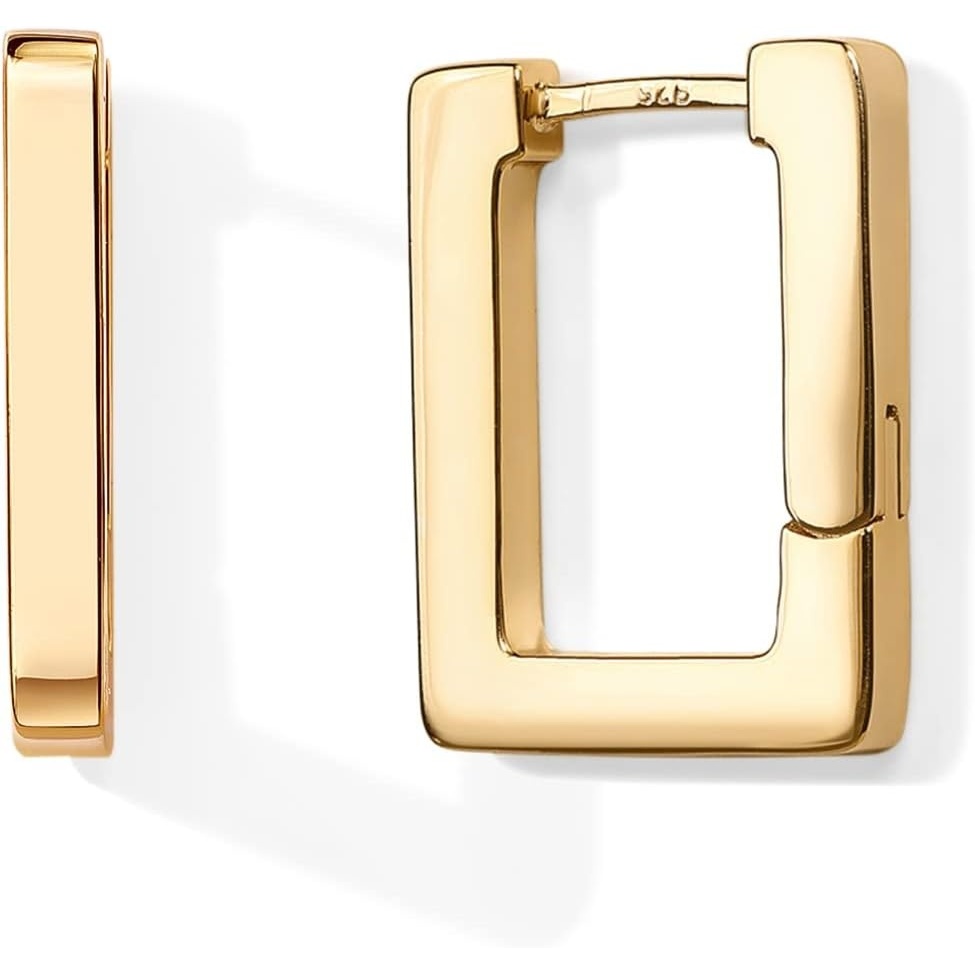 image:imagePAVOI 14K Gold Plated 925 Sterling Silver Post Square Hoop Earrings Geometric Rectangle Gold Hoop Earrings for WomenYellow Gold