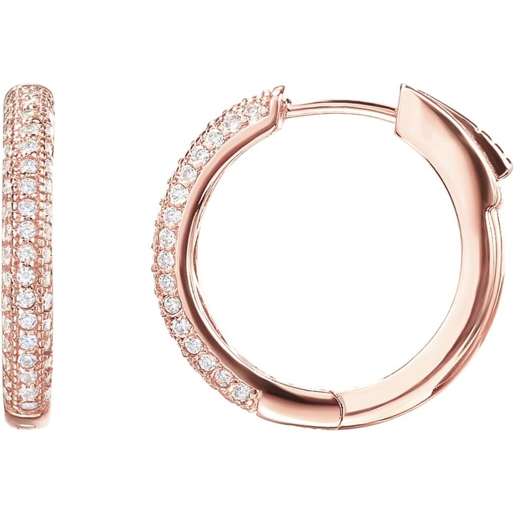 image:imagePAVOI 14K Gold Plated 925 Sterling Silver Posts Cubic Zirconia Hoop Earrings for Women Halo CZ Gold Huggie HoopsRose Gold