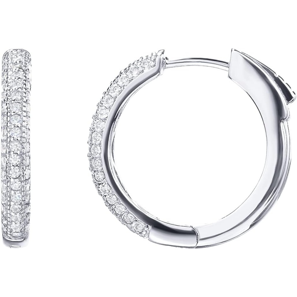 image:imagePAVOI 14K Gold Plated 925 Sterling Silver Posts Cubic Zirconia Hoop Earrings for Women  Halo CZ Gold Huggie HoopsWhite Gold
