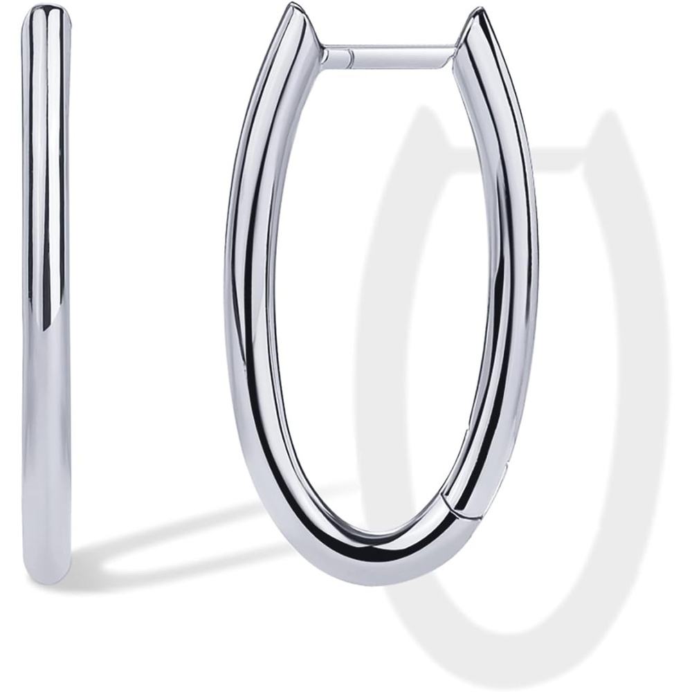 image:imagePAVOI 14K Gold Plated 925 Sterling Silver Posts Geometric Hoop Earrings for Women Trendy Geo Long Oval UShaped Link Triangle Huggie Hoops EarringOval