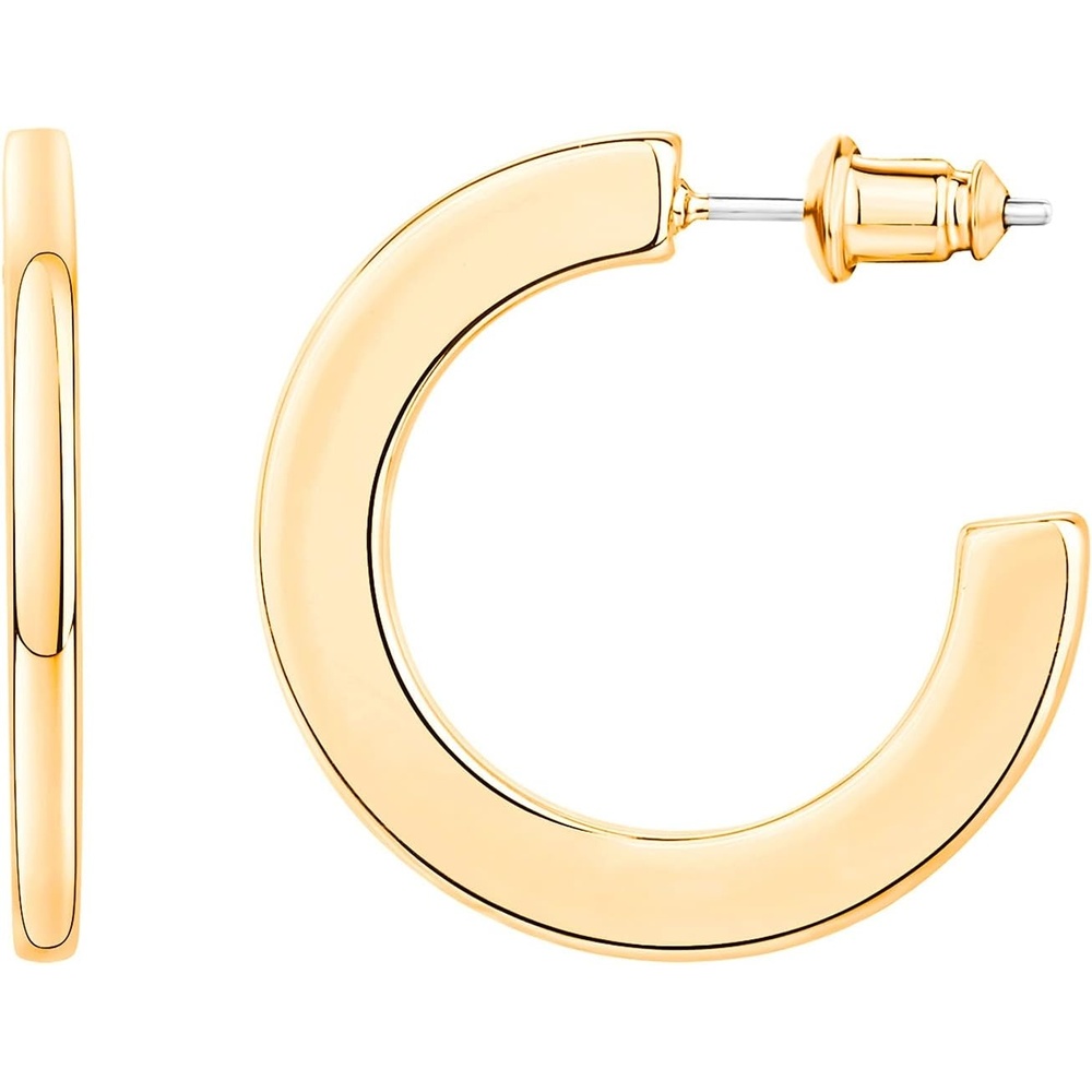 image:imagePAVOI 14K Gold Plated Hoop Earrings For Women 4mm Flat Infinity Gold Hoops Women Earrings Gold Plated Loop Earrings For Women Lightweight Hoop Earrings Set30 Millimeters