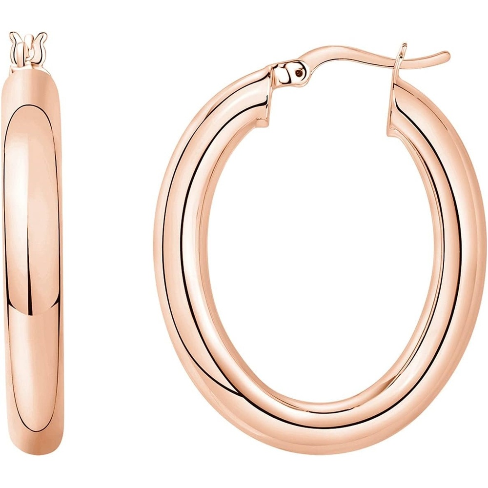 image:imagePAVOI 14K Gold Plated Sterling Silver Post Monet Oval Chunky Lightweight Hoop Earrings for WomenRose