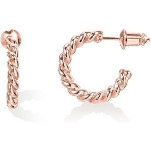 PAVOI 14K Gold Plated 2.5mm Twisted Rope Hoop Earrings for Women | Round Hoops Earrings(Rose Gold)