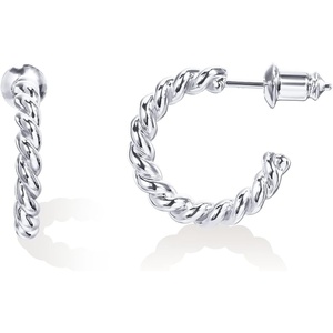 PAVOI 14K Gold Plated 2.5mm Twisted Rope Hoop Earrings for Women | Round Hoops Earrings(White Gold)