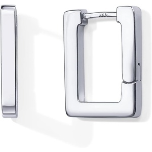PAVOI 14K Gold Plated 925 Sterling Silver Post Square Hoop Earrings | Geometric Rectangle Gold Hoop Earrings for Women(White Gold)