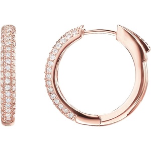PAVOI 14K Gold Plated 925 Sterling Silver Posts Cubic Zirconia Hoop Earrings for Women | Halo CZ Gold Huggie Hoops(Rose Gold)