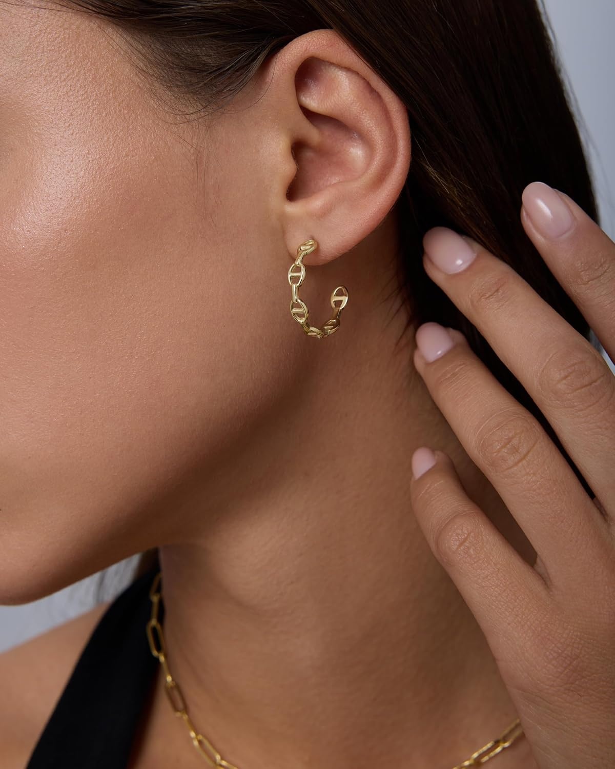image:imagePAVOI Waterproof Chain Hoop Earrings for Women 14K Gold Plated Anchor Link Huggie Hoop Chain Earrings Stainless Steel Lightweight Statement JewelryWhite Gold