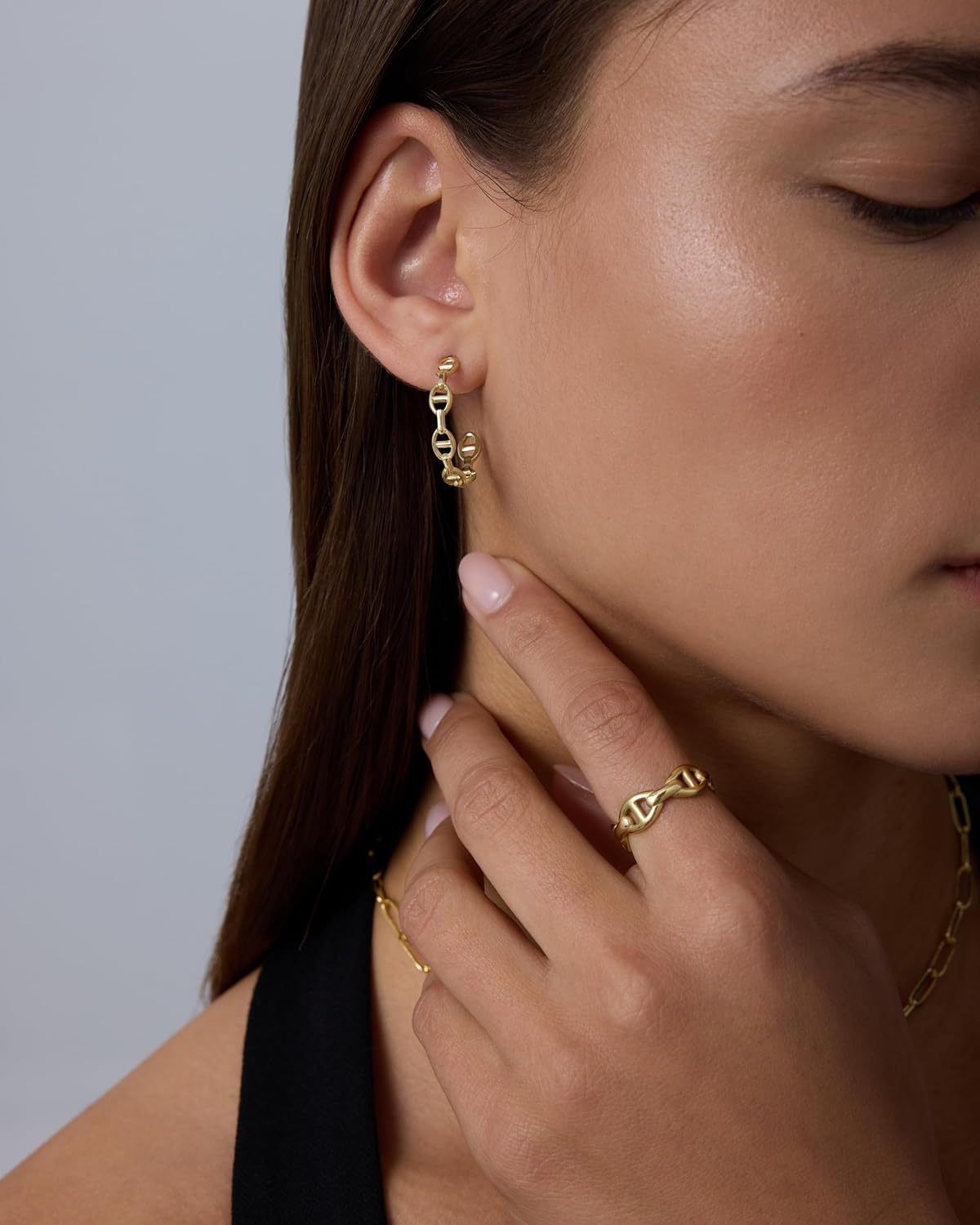 image:imagePAVOI Waterproof Chain Hoop Earrings for Women 14K Gold Plated Anchor Link Huggie Hoop Chain Earrings Stainless Steel Lightweight Statement JewelryWhite Gold