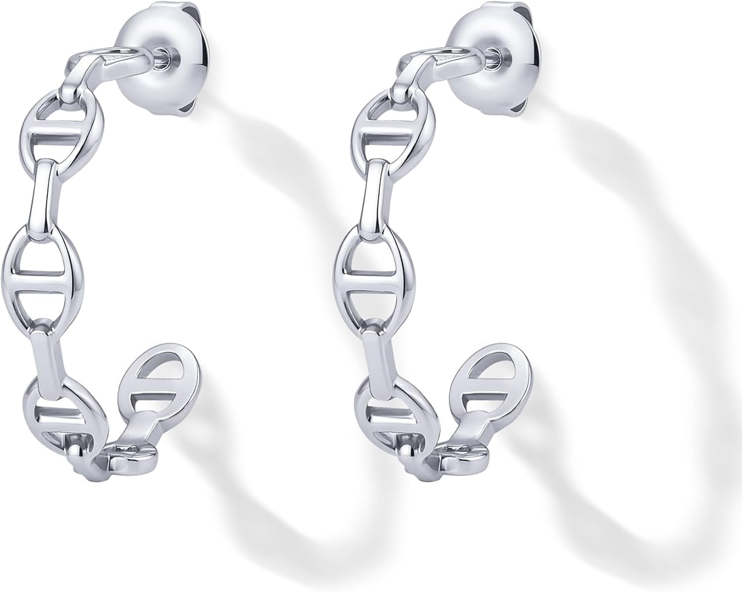 image:imagePAVOI Waterproof Chain Hoop Earrings for Women 14K Gold Plated Anchor Link Huggie Hoop Chain Earrings Stainless Steel Lightweight Statement JewelryWhite Gold