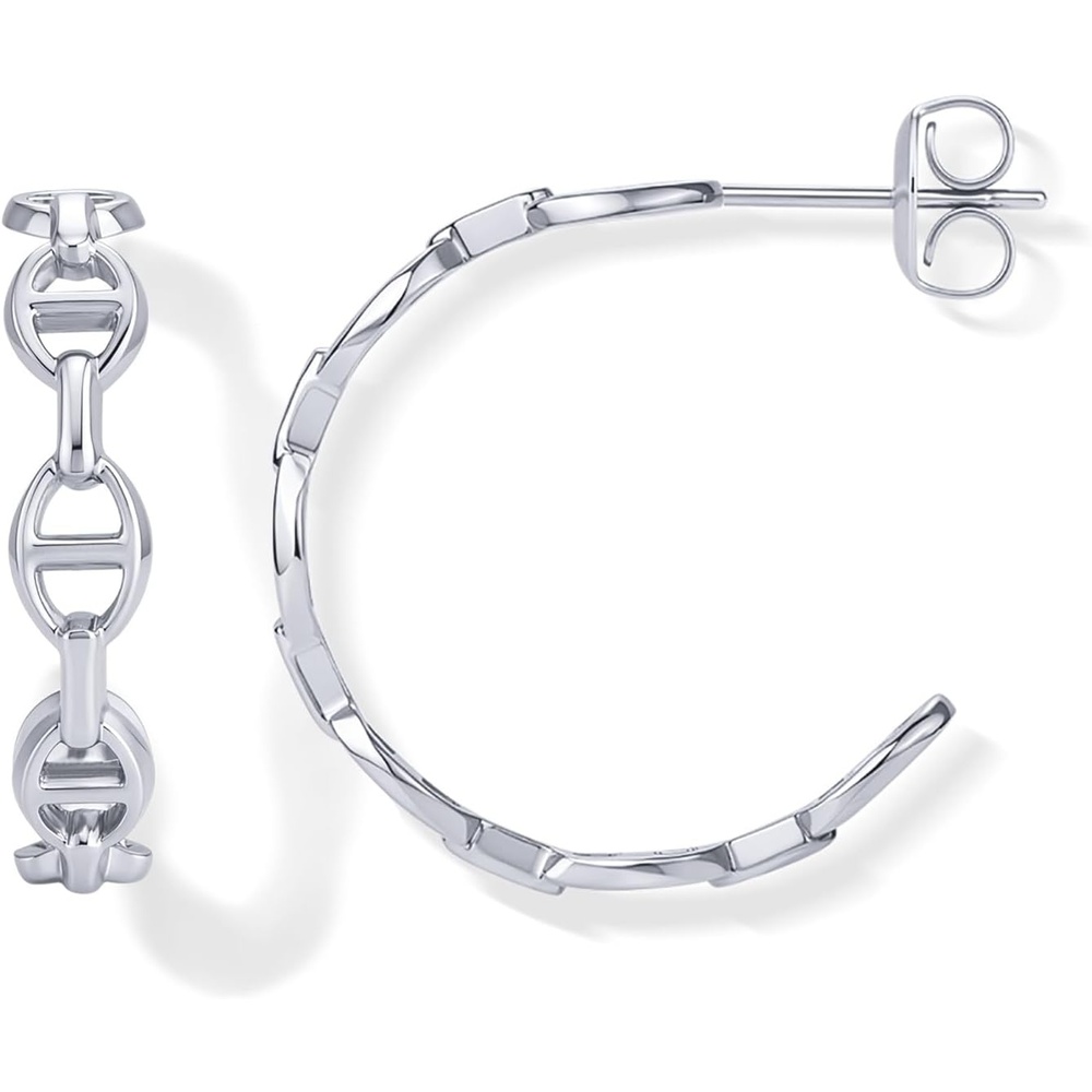 image:imagePAVOI Waterproof Chain Hoop Earrings for Women 14K Gold Plated Anchor Link Huggie Hoop Chain Earrings Stainless Steel Lightweight Statement JewelryWhite Gold