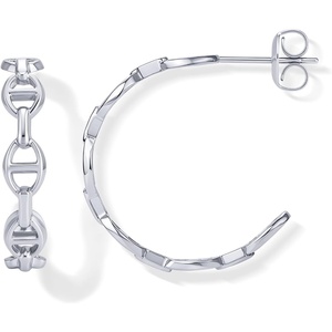 PAVOI Waterproof Chain Hoop Earrings for Women – 14K Gold Plated Anchor Link Huggie Hoop Chain Earrings – Stainless Steel Lightweight Statement Jewelry(White Gold)